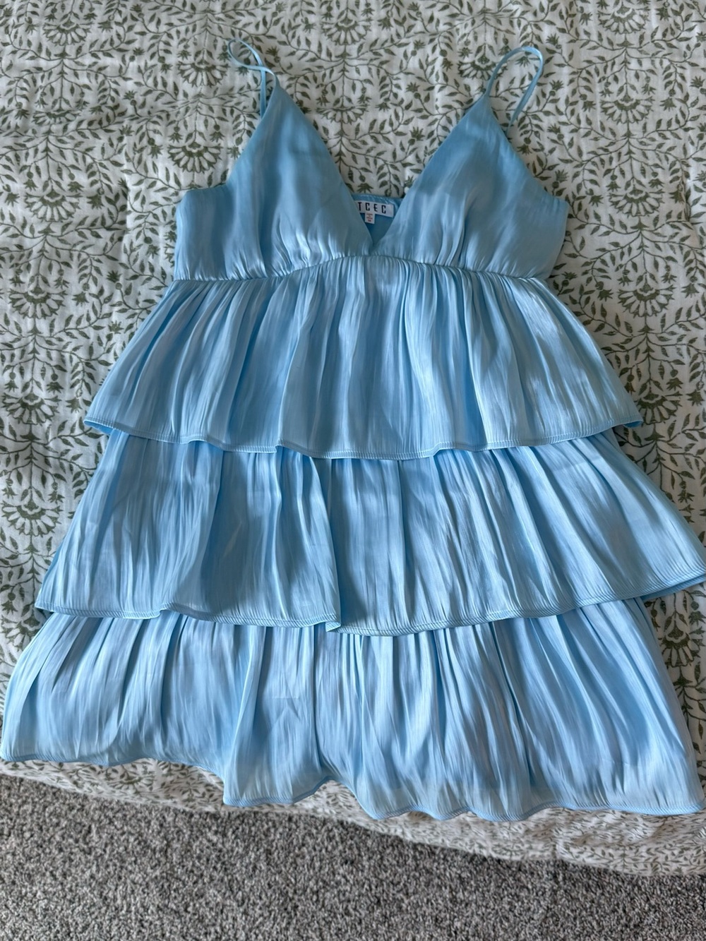 Light Blue Metallic Ruffled Mini Dress - Picture 2 of 3